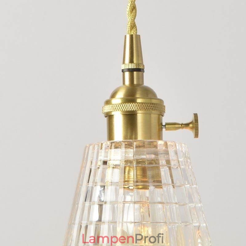 Quadratische klare gerippte Glas Pendelleuchte Messing Lampe mit Drehschalter Beleuchtung
