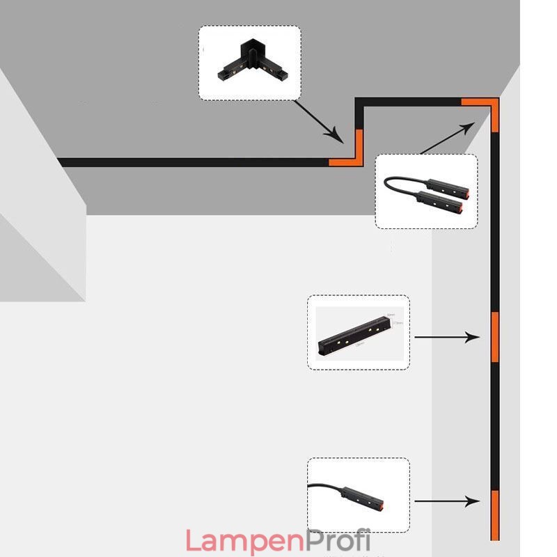 Zubehör für magnetische Schienenbeleuchtung Einbauschienen-Eckverbindung