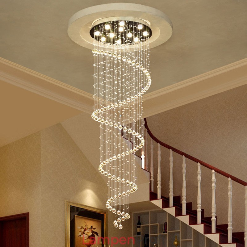 Spirale Moderne K9 Kristall Decke Anhänger Licht Indoor Kronleuchter Leuchten für Treppen Hohe Decke