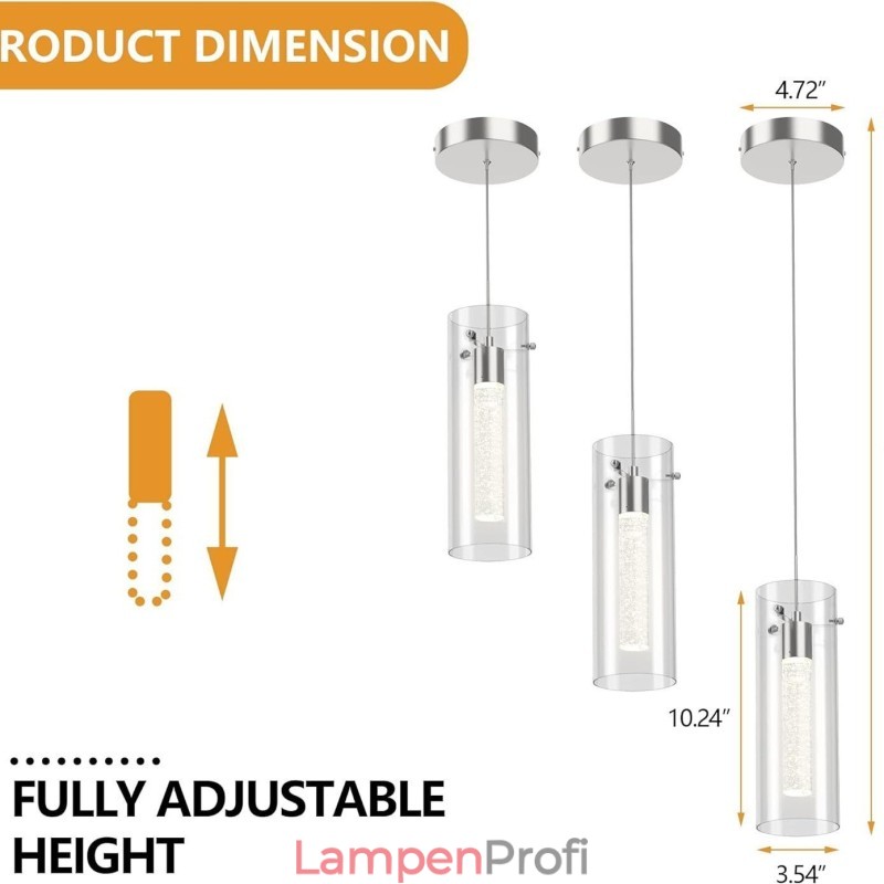Künstlerische Pendelleuchte mit 3 Lichtern und Glasschirmen, Sockel mit G4-Glühbirne