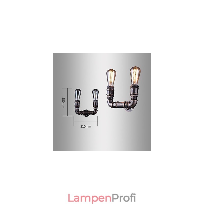 2 Lichter Vintage Metall Wasserrohr Wandlampe mit Edison Glühbirne