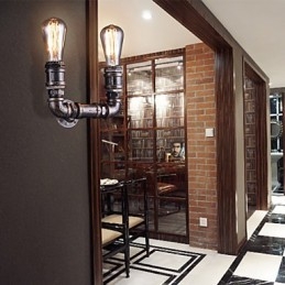 2 Lichter Vintage Metall Wasserrohr Wandlampe mit Edison Glühbirne