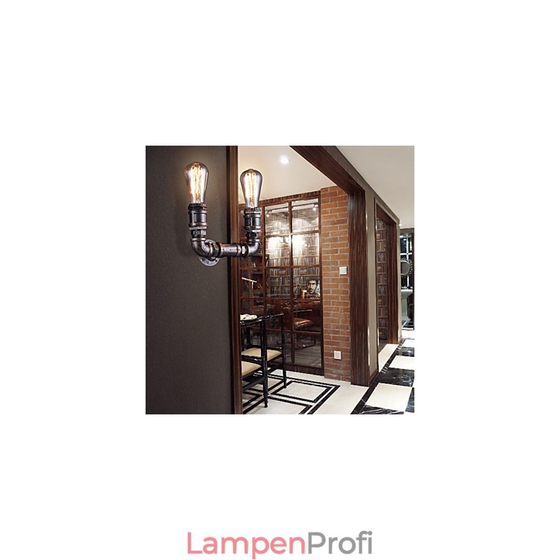 2 Lichter Vintage Metall Wasserrohr Wandlampe mit Edison Glühbirne