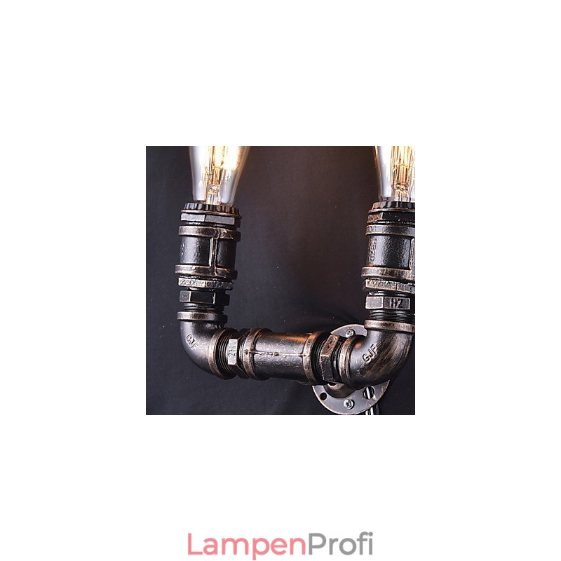 2 Lichter Vintage Metall Wasserrohr Wandlampe mit Edison Glühbirne