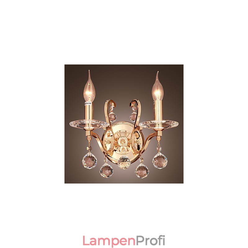 Goldene Kristall-Wandleuchte mit 2 Lichtern