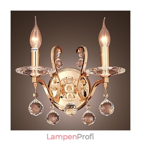 Goldene Kristall-Wandleuchte mit 2 Lichtern Goldene Kristall-Wandleuchte mit 2 Lichtern