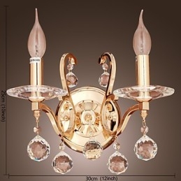 Goldene Kristall-Wandleuchte mit 2 Lichtern