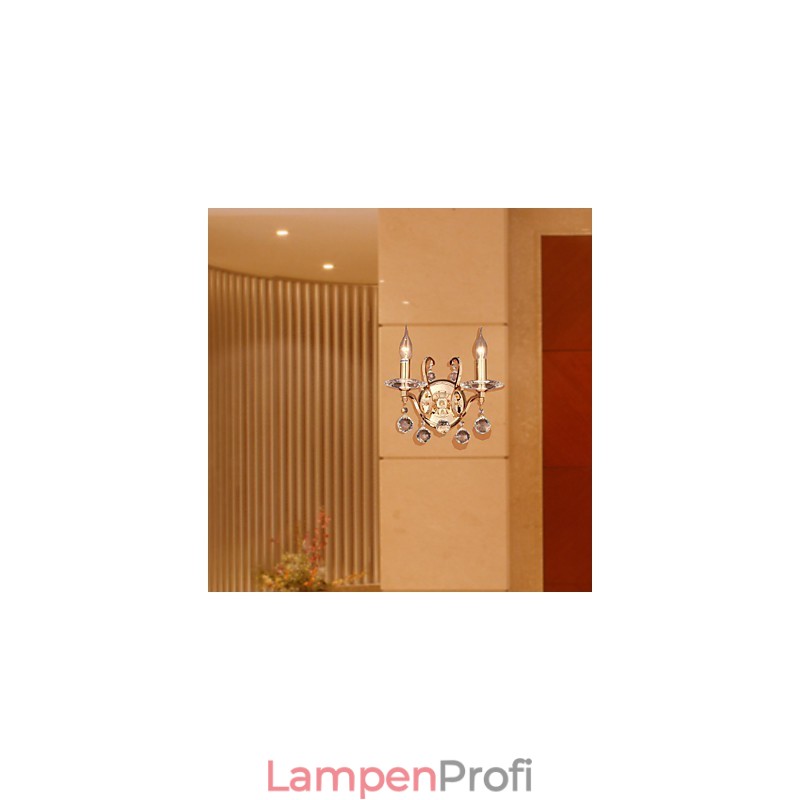 Goldene Kristall-Wandleuchte mit 2 Lichtern