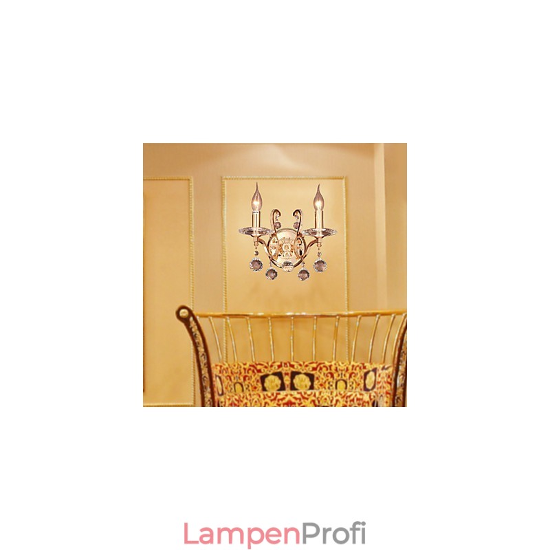 Goldene Kristall-Wandleuchte mit 2 Lichtern