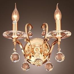 Goldene Kristall-Wandleuchte mit 2 Lichtern