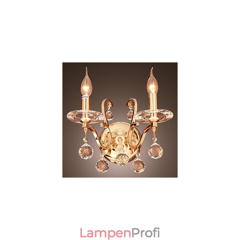 Goldene Kristall-Wandleuchte mit 2 Lichtern