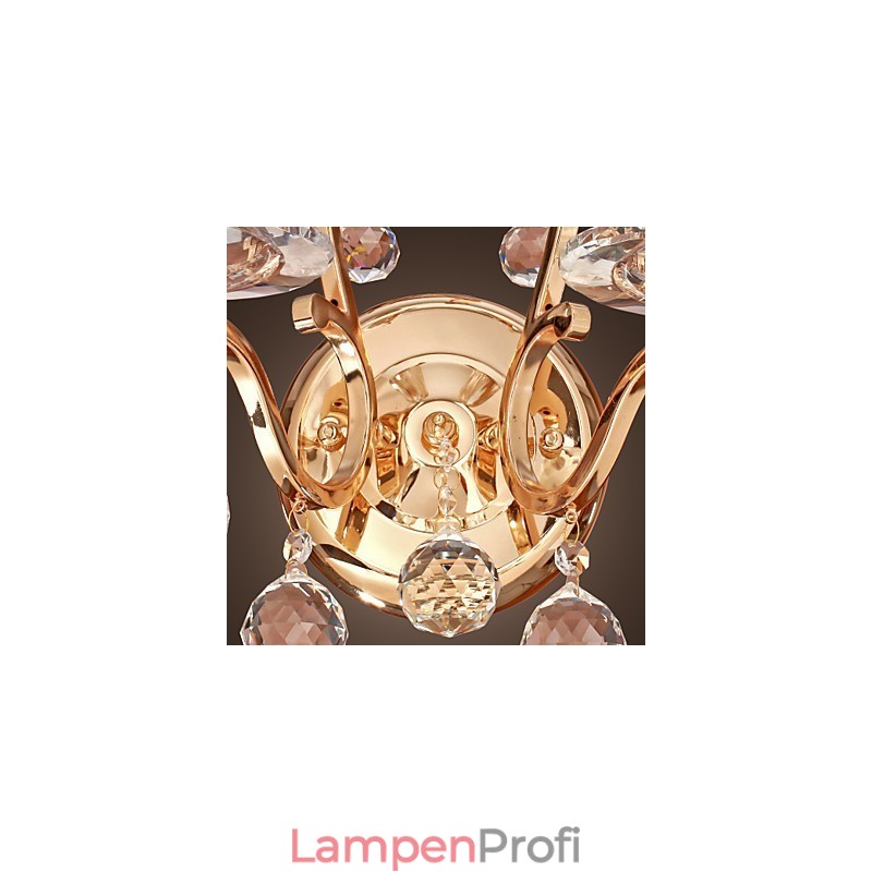 Goldene Kristall-Wandleuchte mit 2 Lichtern