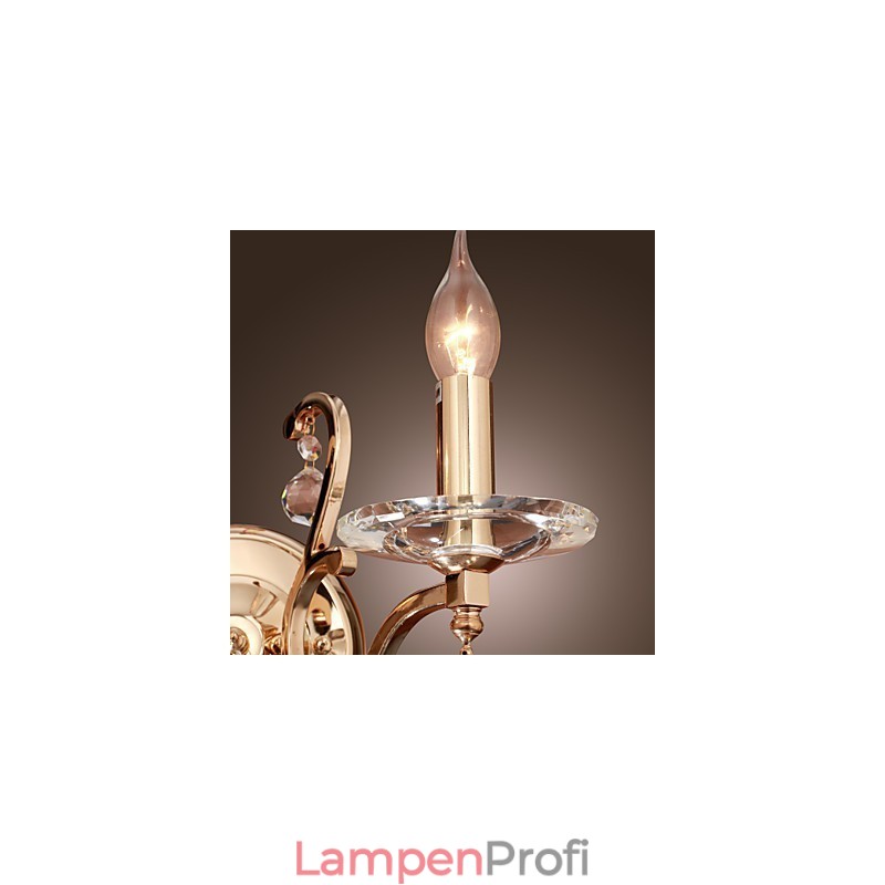 Goldene Kristall-Wandleuchte mit 2 Lichtern