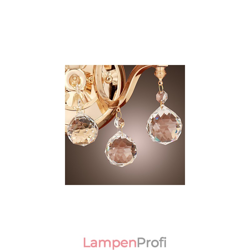Goldene Kristall-Wandleuchte mit 2 Lichtern