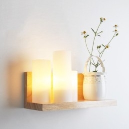 Mini-Stil Wandleuchten mit Glasschirmen Moderne zeitgenössische Holz Bambus Wandleuchte