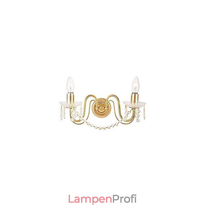 Goldene Kristall-Wandleuchte mit 2 Lichtern