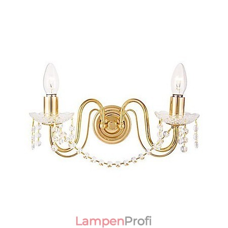 Goldene Kristall-Wandleuchte mit 2 Lichtern Goldene Kristall-Wandleuchte mit 2 Lichtern