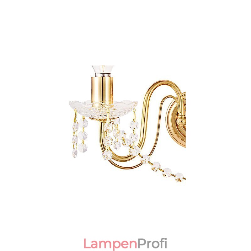 Goldene Kristall-Wandleuchte mit 2 Lichtern