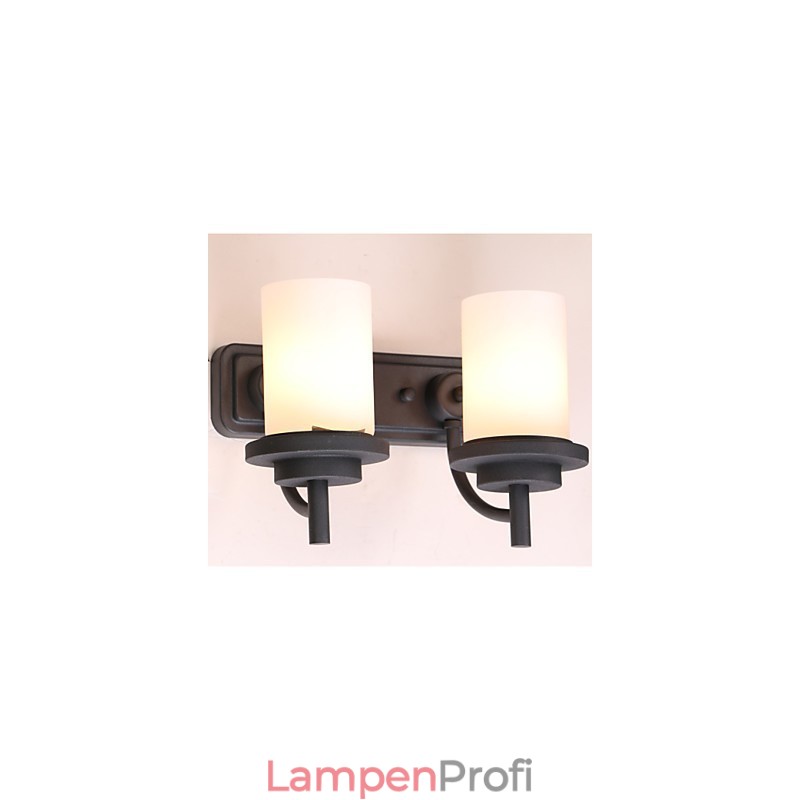 2 * Retro-Wandleuchte im klassischen Stil aus Eisen in Lackierung mit Milchglas