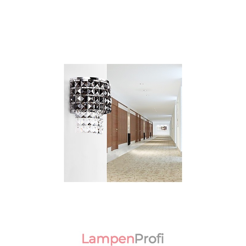 Moderne Wandleuchte mit Stoffschirm, Metallplatte, Kristalldekor-Stil
