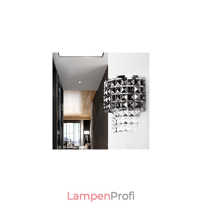 Moderne Wandleuchte mit Stoffschirm, Metallplatte, Kristalldekor-Stil