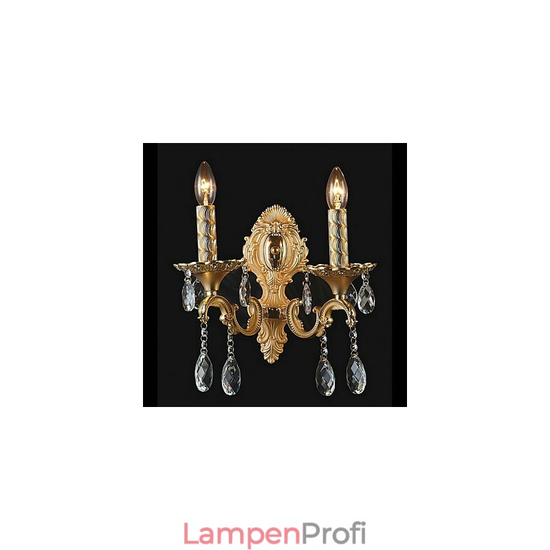 Goldene Kristall-Wandleuchte mit 2 Lichtern