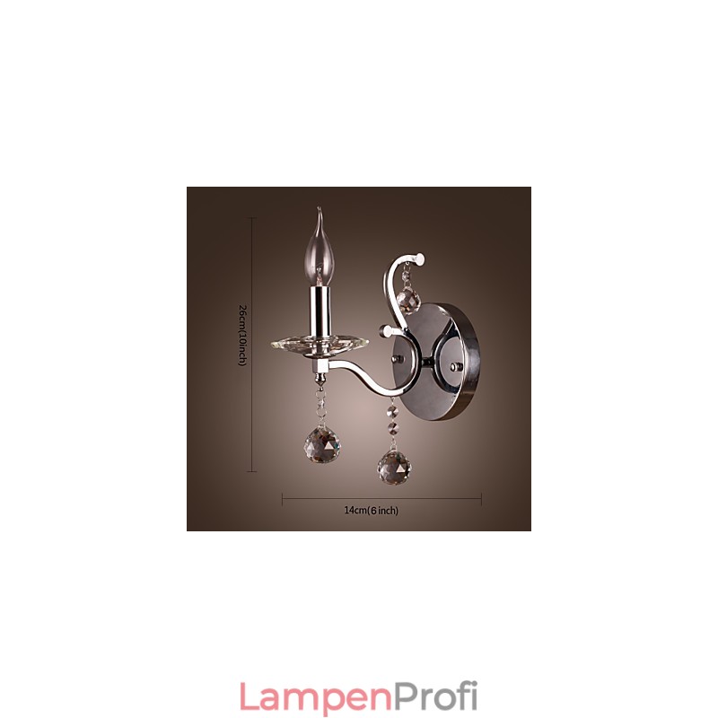 Silberne Kristall-Wandleuchte mit 1 Licht