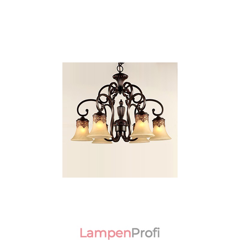 Kronleuchter Pendelleuchte 6 Lichter Lampenschirm Unten Vintage Country Metall + Glas