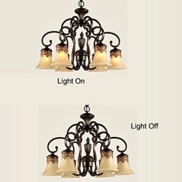 Kronleuchter Pendelleuchte 6 Lichter Lampenschirm Unten Vintage Country Metall + Glas