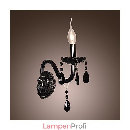 Schwarze Kristall-Wandleuchte mit Kerzenbirne Schwarze Kristall-Wandleuchte mit Kerzenbirne