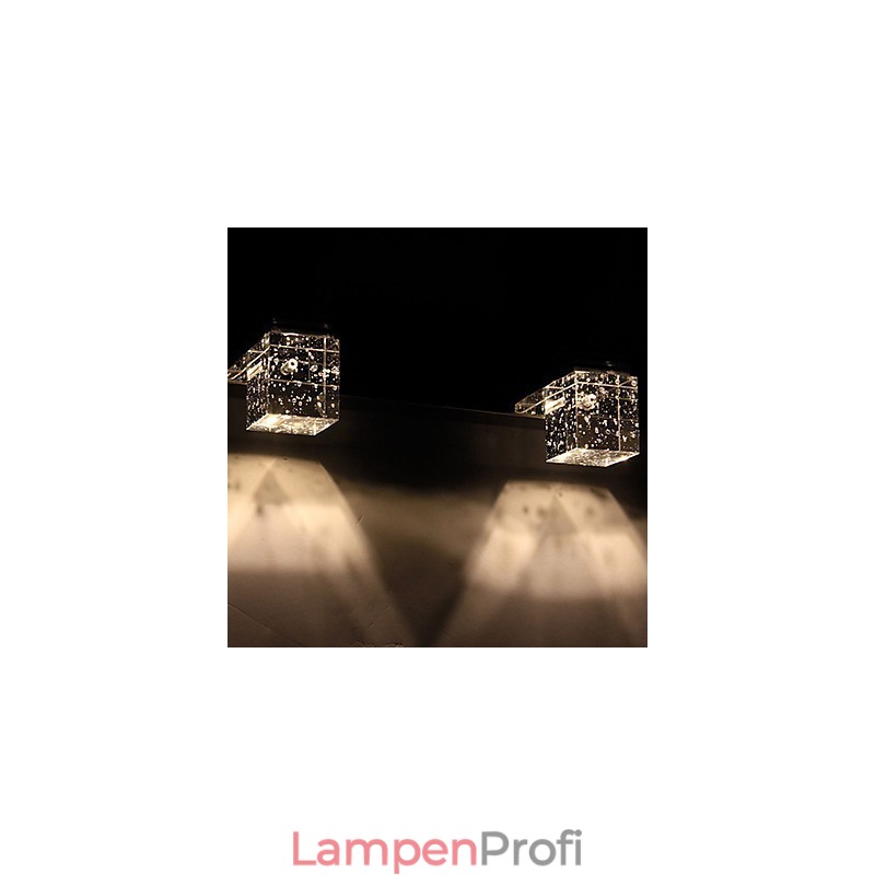 Moderne Wandleuchte mit Glasblasen-Kubus-Schirm im Spiegel-Frontstil
