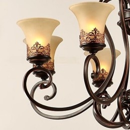 Kronleuchter Pendelleuchte 6 Lichter Lampenschirm Unten Vintage Country Metall + Glas