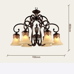 Kronleuchter Pendelleuchte 6 Lichter Lampenschirm Unten Vintage Country Metall + Glas