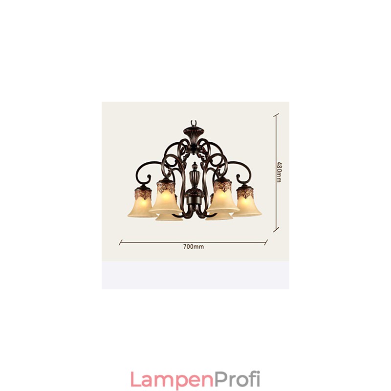 Kronleuchter Pendelleuchte 6 Lichter Lampenschirm Unten Vintage Country Metall + Glas