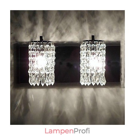 Moderne Wandleuchte mit Kristallanhängern und 2 Lichtern in poliertem Chrom