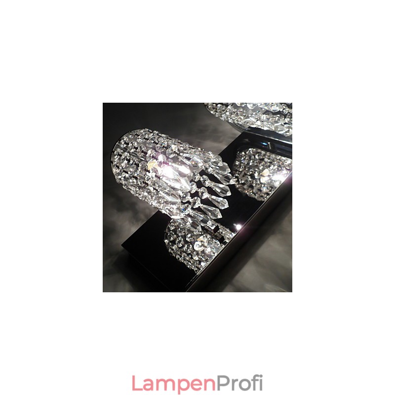 Moderne Wandleuchte mit Kristallanhängern und 2 Lichtern in poliertem Chrom