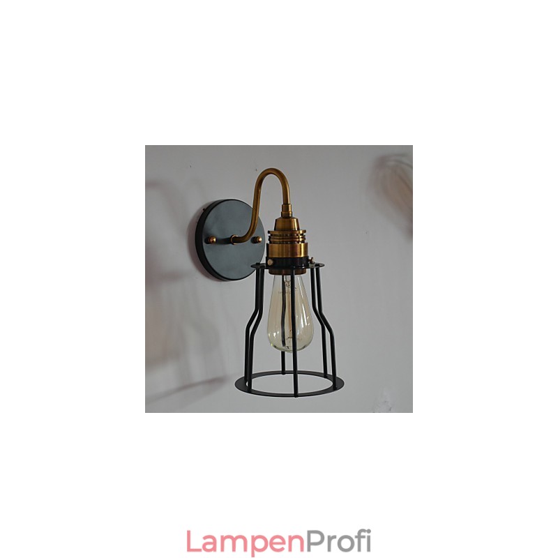 Minimalistische, künstlerische Wandleuchte mit schwarzem Metall-Skelettschirm