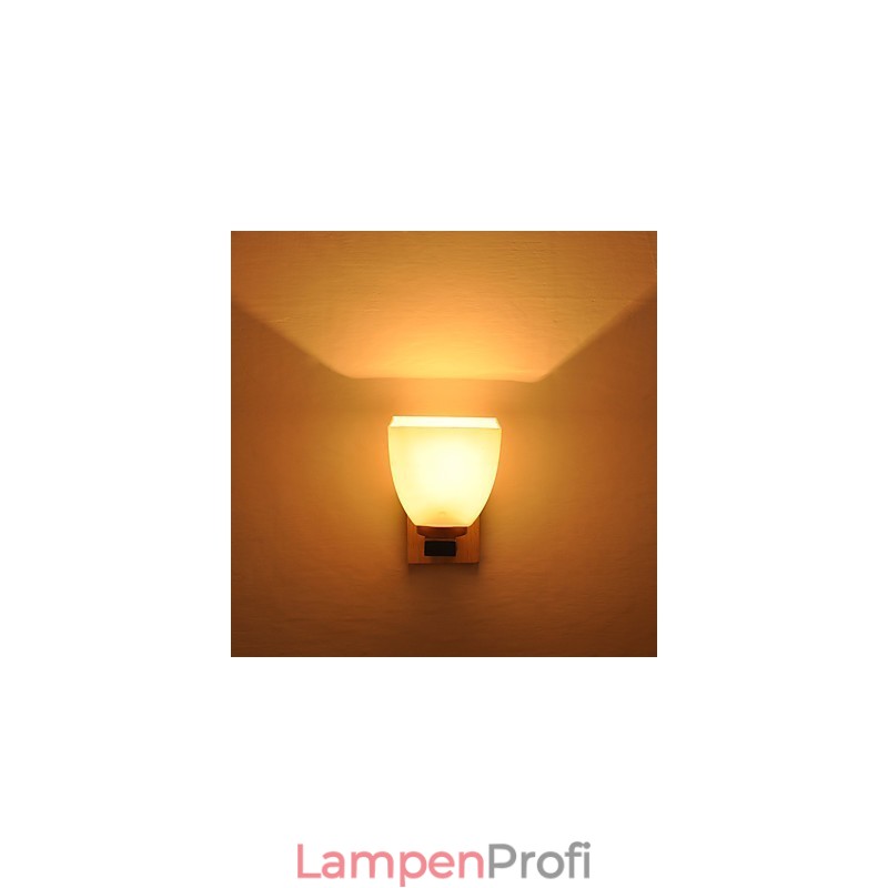 Einfache Wandlampe, Nachttischlampe mit Glasschirm und Massivholz für Schlafzimmer, Kommode, Wohnzimmer, Babyzimmer, Studentenwohnheim, Couchtisch, Bücherregal