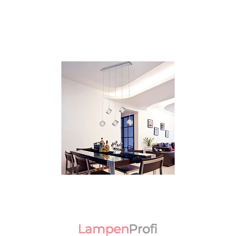 Moderne zeitgenössische Insel Kristall Chrom Pendelleuchte