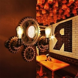 Vintage Industrielle Wandleuchten Holz Zahnradform Kreative drehbare Lichter Restaurant Cafe Bar Dekoration Beleuchtung