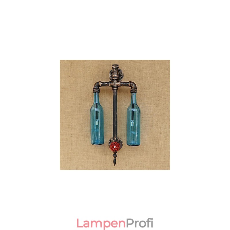 Amerikanischen Themen Restaurant Bar Eisen Mit Schalter Wasser Rohr Wein Flasche Wand Lampe Blau