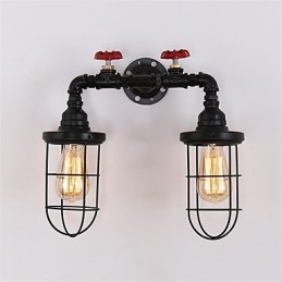2 Köpfe Retro Industrielle Rohrwandleuchten Einfache Loft Schwarz Vogelkäfig Metall Esszimmer Küche Bar Café Dekoration Beleuchtung