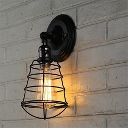 Mit Schalter Vintage 1 Licht Industrielle schwarze Metallkäfig-Loft-Wandlampe Wohnzimmer Esszimmer Flur Café Bars Bar Wandleuchte