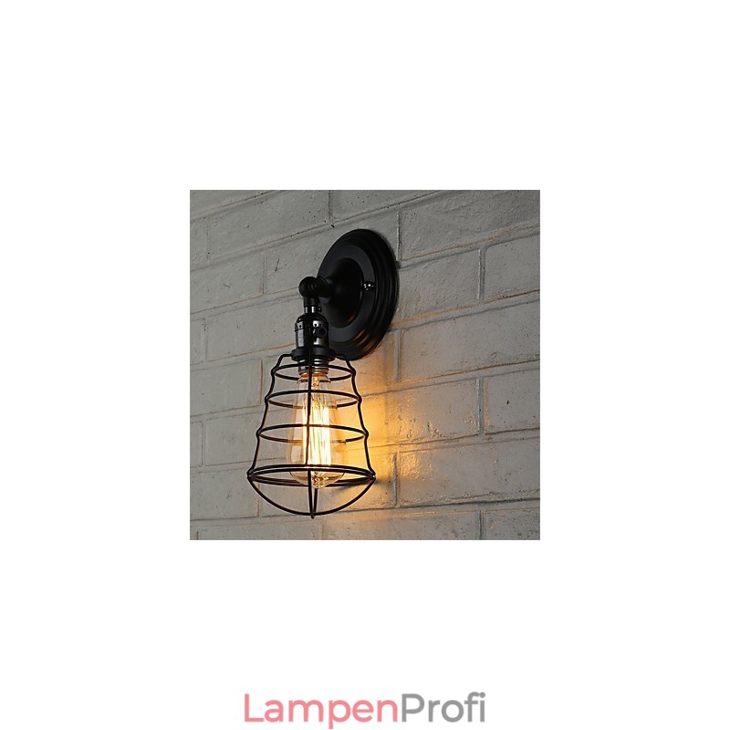 Mit Schalter Vintage 1 Licht Industrielle schwarze Metallkäfig-Loft-Wandlampe Wohnzimmer Esszimmer Flur Café Bars Bar Wandleuchte