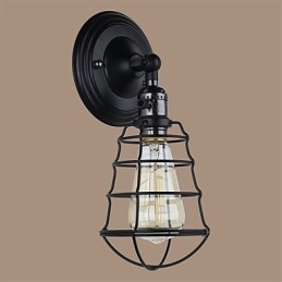 Mit Schalter Vintage 1 Licht Industrielle schwarze Metallkäfig-Loft-Wandlampe Wohnzimmer Esszimmer Flur Café Bars Bar Wandleuchte