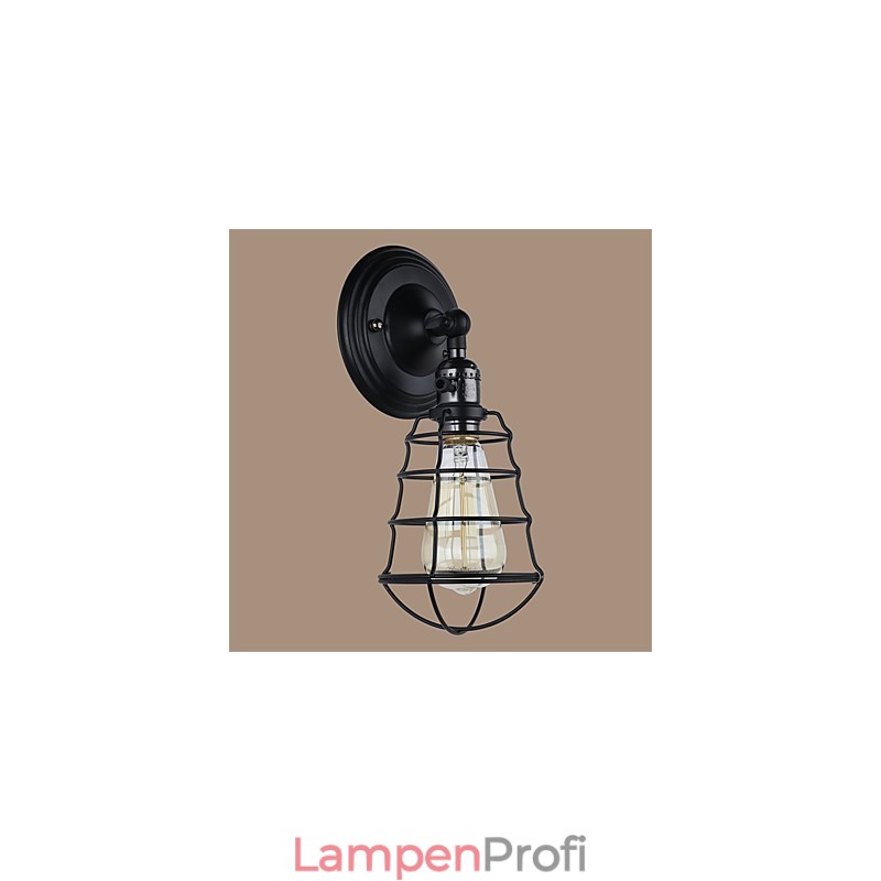 Mit Schalter Vintage 1 Licht Industrielle schwarze Metallkäfig-Loft-Wandlampe Wohnzimmer Esszimmer Flur Café Bars Bar Wandleuchte