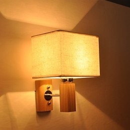 Einfache Wandlampe, Nachttischlampe mit Stoffschirm und Massivholz für Schlafzimmer, Kommode, Wohnzimmer, Babyzimmer