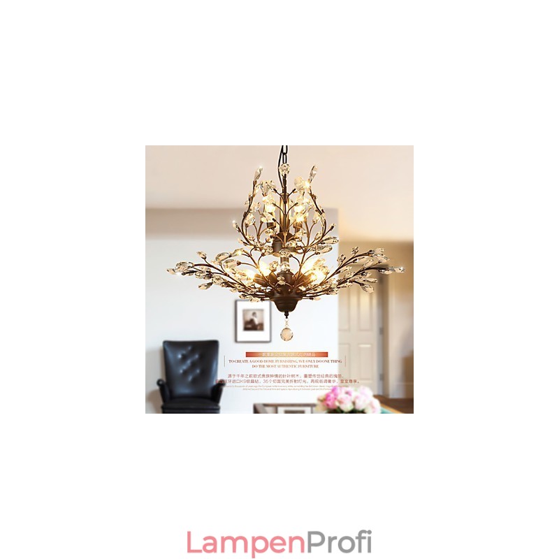 Vintage Kristall Deckenleuchte 8 Lichter Metall Malerei Schwarz ODER Gold