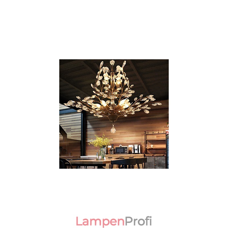 Vintage Kristall Deckenleuchte 8 Lichter Metall Malerei Schwarz ODER Gold