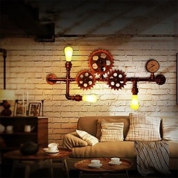 Vintage Industrielle Rohrwandleuchten Holzhelmform Kreative drehbare Lichter Restaurant Cafe Bar Dekorationsbeleuchtung